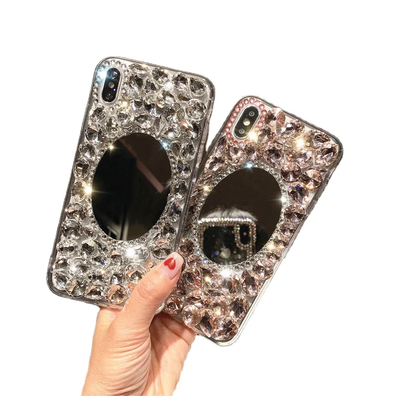 

Wholesale Luxury Bling Diamond Mirror Makeup Phone Case For iPhone XS Max 11 12 Pro Max 7 8 Plus Back Cover, 4 colors