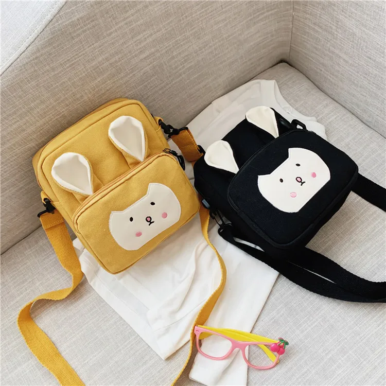 

Hot Selling Stylish and Cute Little White Rabbit Square Mini Children's Shoulder Canvas Messenger Bag, White, yellow, black, green, pink and brown