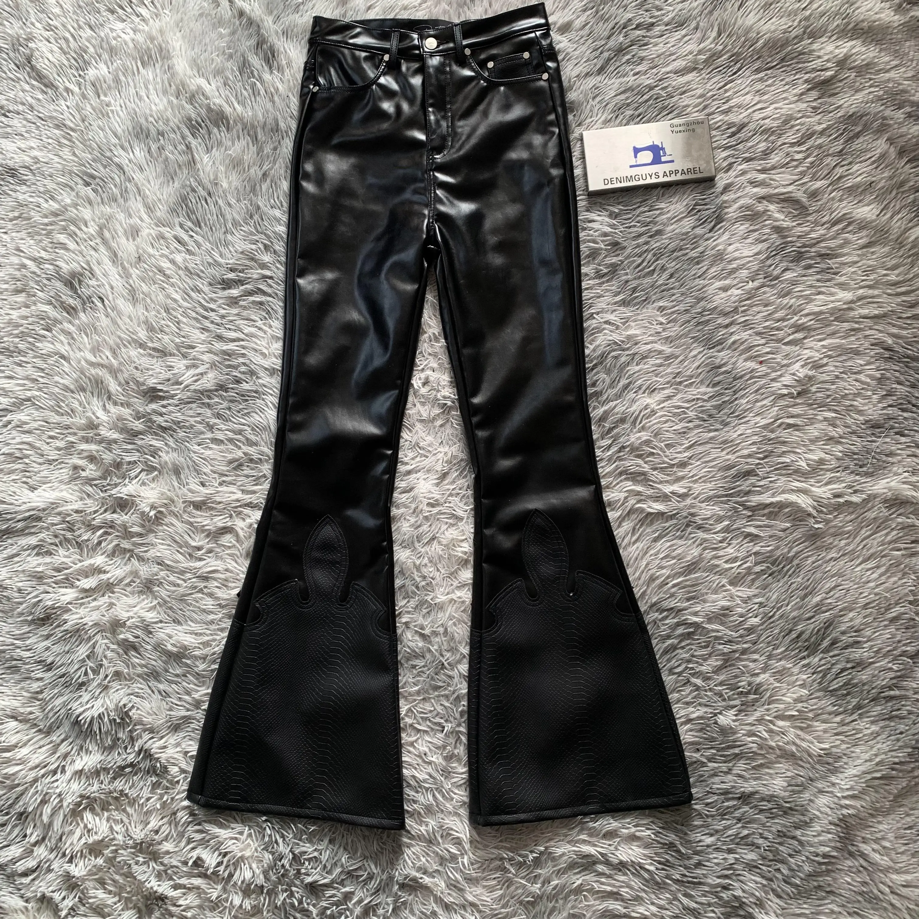 DENIMGUYS Custom Leather Flare Pants High Waist Casual Genuine Sheepskin Women's Black Leather Bootcut Pants