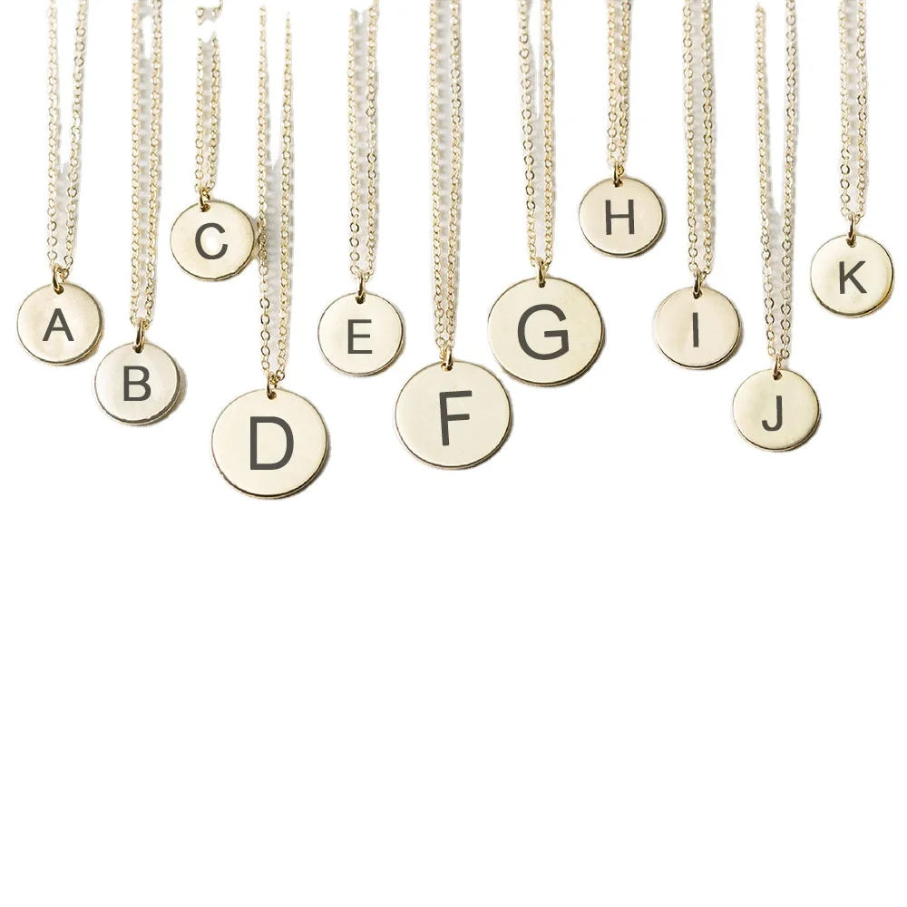 

Minimalist Simple Initial Letter Stainless Steel Necklace 9mm Disc Charm Customized 14K Gold Plated Alphabet Necklace