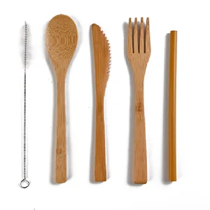 Image of Fancy Reusable Utensils Portable Bamboo Picnic Travel Cutlery Set