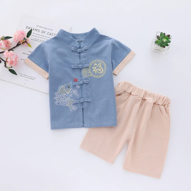 

Children's Tang suit boys' suit Chinese style short sleeve summer thin Chinese style baby Hanfu little boy's antique Costume