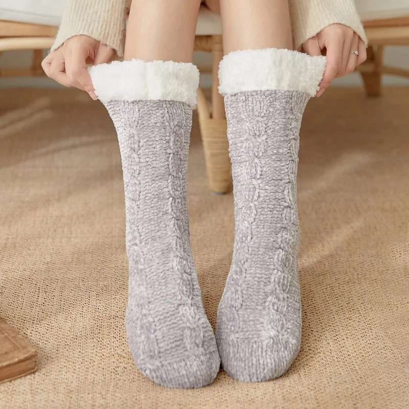 

Womens Custom Microfiber knitted socks high soft colorful twist winter Slipper Socks, Customized color socks custom women