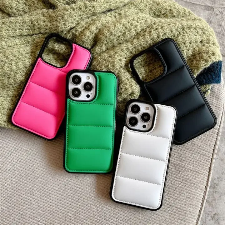 OEM Custom Real Cotton Leather Down Jacket Puffer Phone Case For Iphone 15 14 Plus 13 12 11 Pro Max Shockproof Back Cover