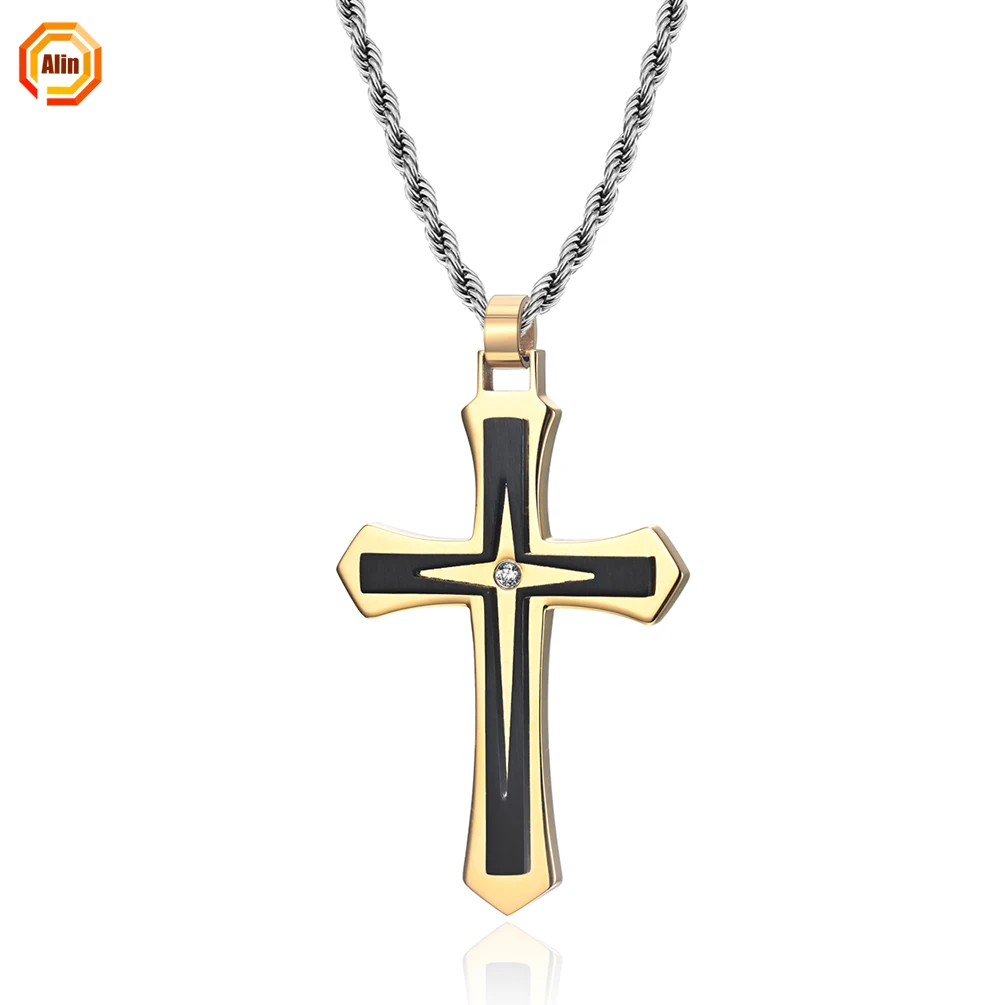 

New trendy stainless steel men's pendant factory direct sale stainless steel 316L two-color plating cross necklace for men