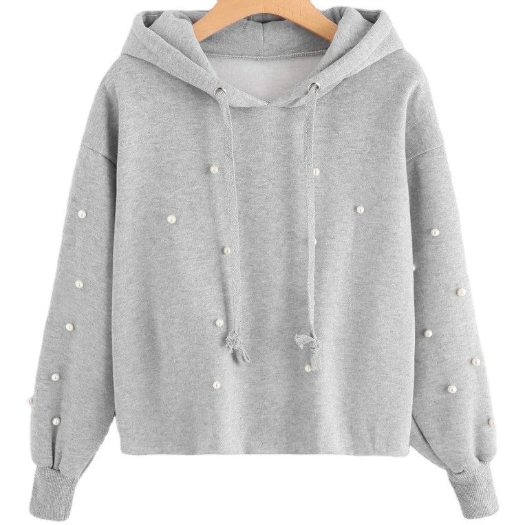 

hot seller solid-color hooded irregular beaded women cartoon hoodies