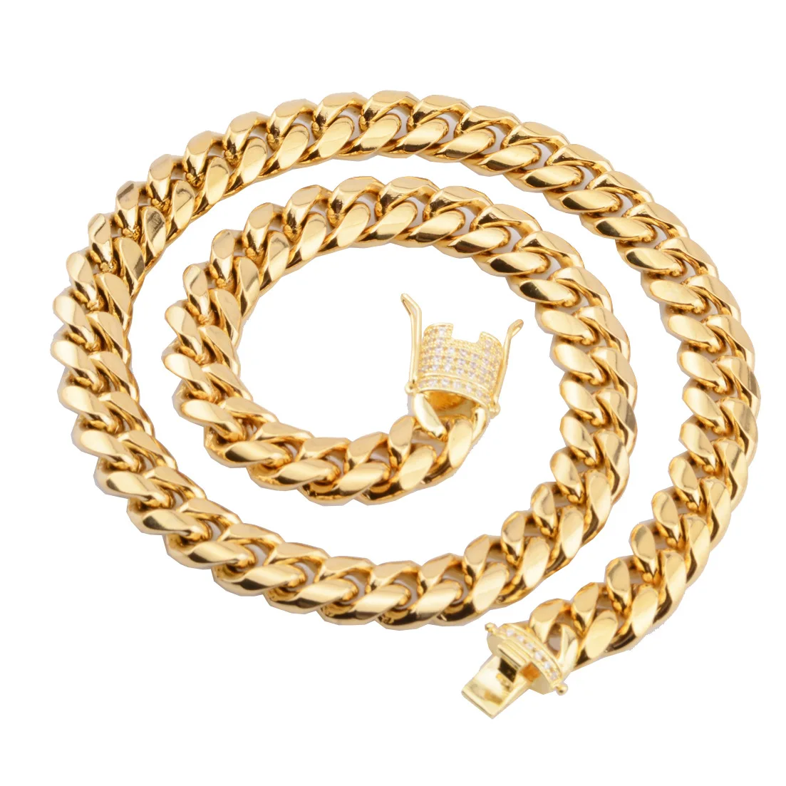 

Wholesale Gold Plated 8mm Men's Hip Hops Miami Cuban Chain Necklace Stainless Steel Link Chain Necklace for Women