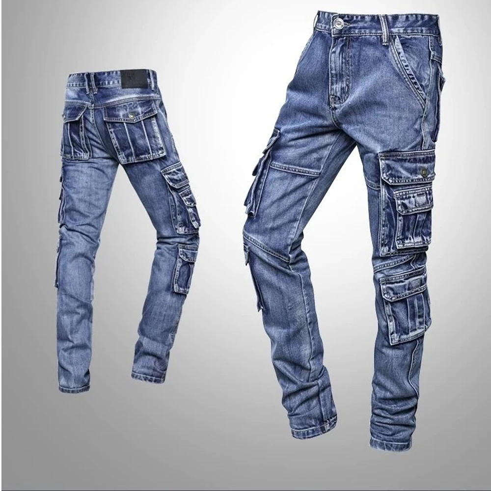 

High Quality Skinny Fit Men's Jeans Denim Cargo Pants Trousers