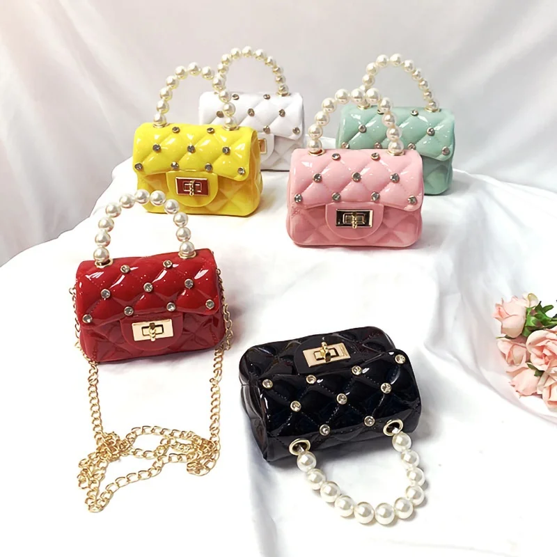 

Lil Girls Handbag Kids Purses And Handbags Rivet Purse Handbags Shoulder Bags Cute Mini Crossbody Pearl Handle Bag With Chain