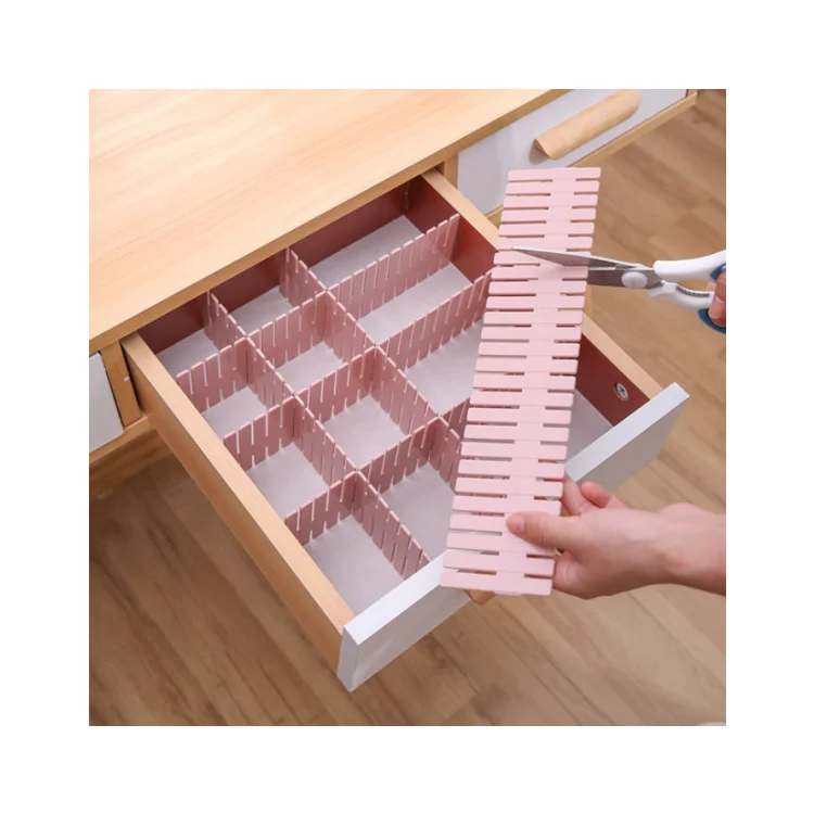 

DIY Adjustable Grid Slotted Plastic Plate Lattice Drawer Divider, White/pink