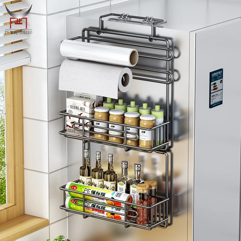 

Metal Wall Mounted Refrigerator Side Shelf Organizer Spice Rack Seasoning Shelf 4 Tiers Kitchen Classroom Storage Bathroom Acces