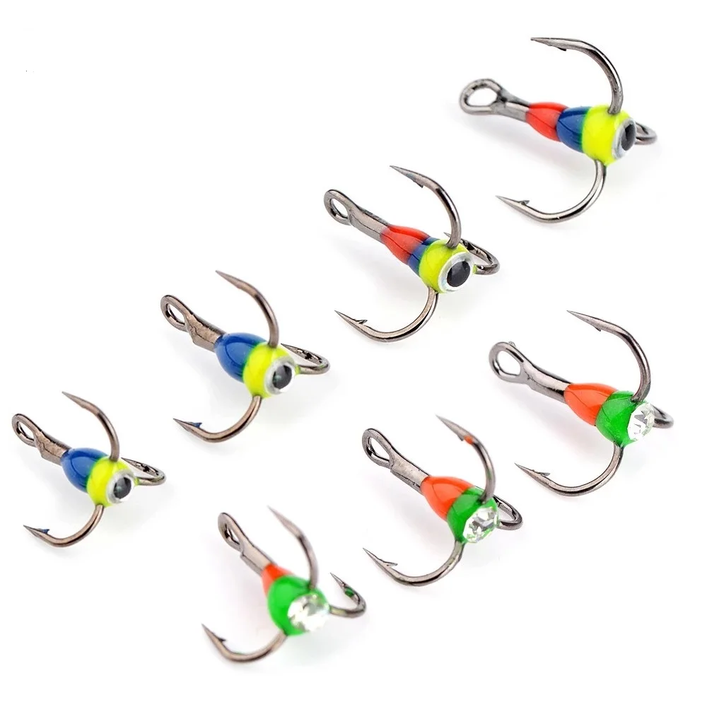 

5pcs/pack Ice Winter Fishing Hooks High Carbon Steel Overturned Barbed Trebles Hooks With Diamond Top Fishing Tackle Tools