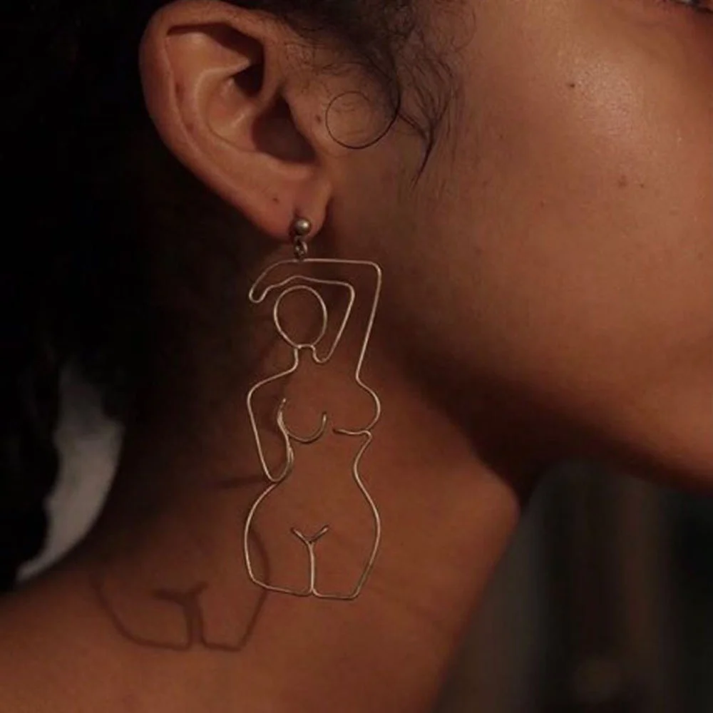 

Kaimei Original Female Body Dangle Earrings For Women 2020 INS Hot Artsy Gold Figure Outline Drop Earrings Jewelry Earrings, Many colors fyi