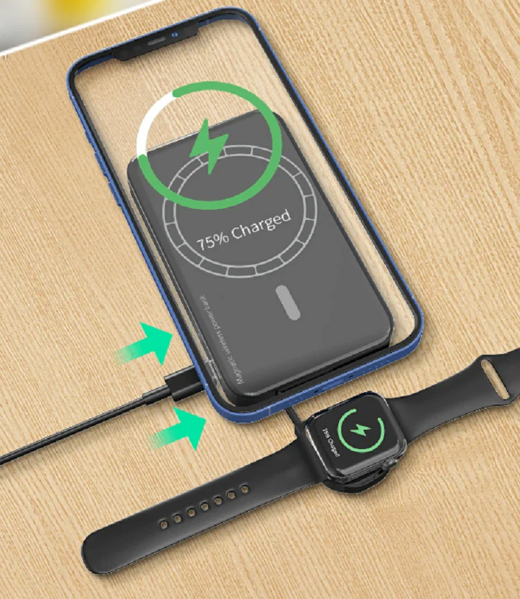 

Factory 2 in 1 high quality type C port 5000mah luxury leather magnetic wireless charger power bank