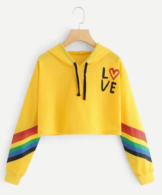 

Autumn Custom Children's Clothing Girls Pullover Printed LOVE Rainbow Crop Top Hoodie
