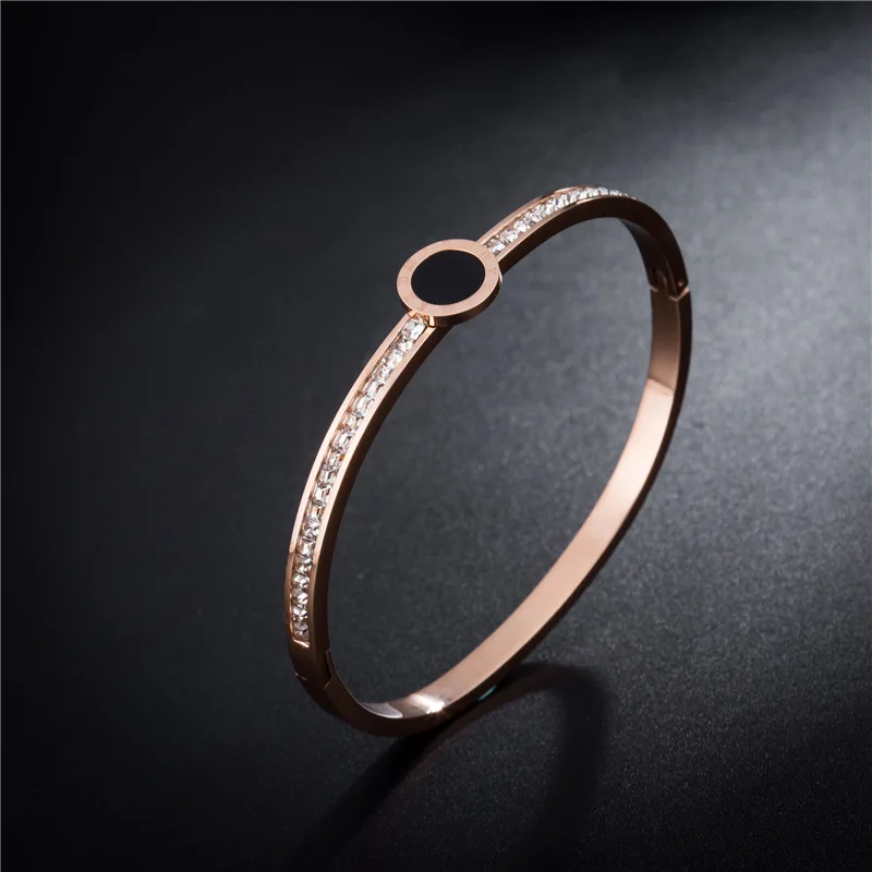 

Fashionable simple black shell titanium steel lady bracelet amazon diamond Roman numerals bracelet bangle (SK823), As picture