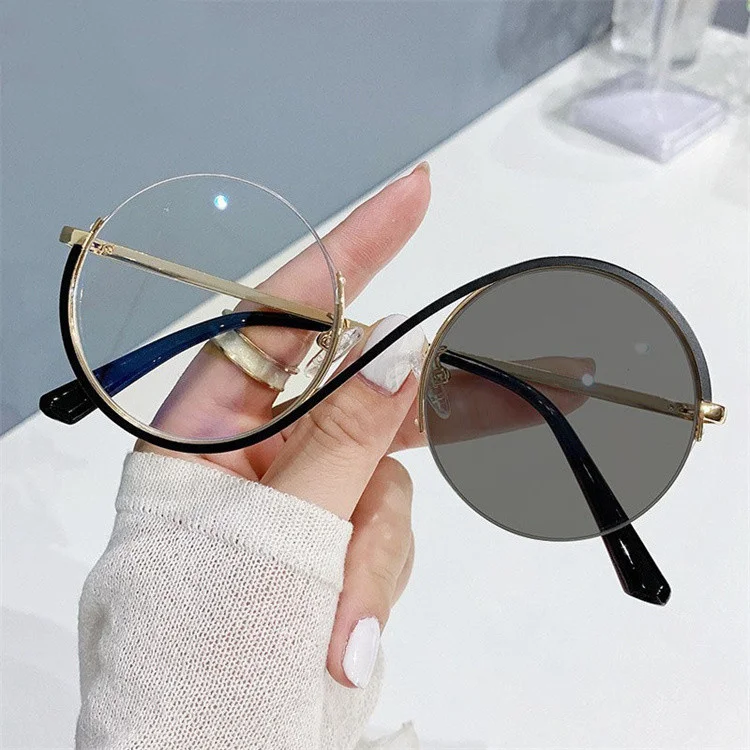 

Round Frame custom Logo Photochromic Anti Blue Light Blocking Metal Optical Frames Transparent Clear Lens Colorful Eyeglasses