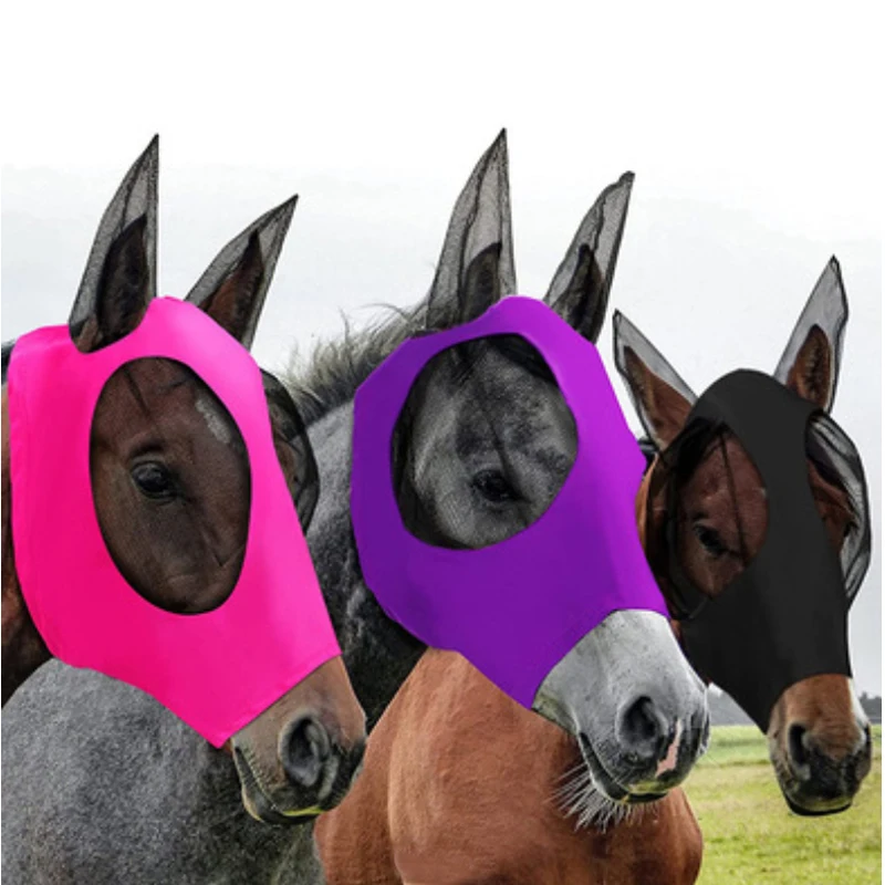 

Amazon Best Seller Breathable Nylon Horse Fly Mask, Black pink gray purple