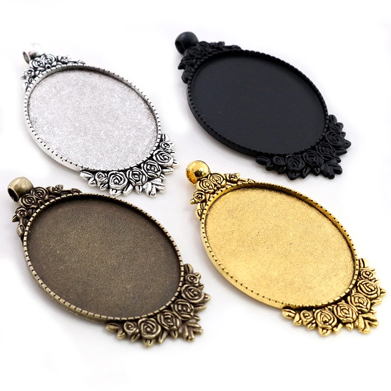 

30x40mm Inner Size Vintage Flower Cabochon Base Setting Charms Pendant Bezel Trays for Necklace Jewelry Making Supplies