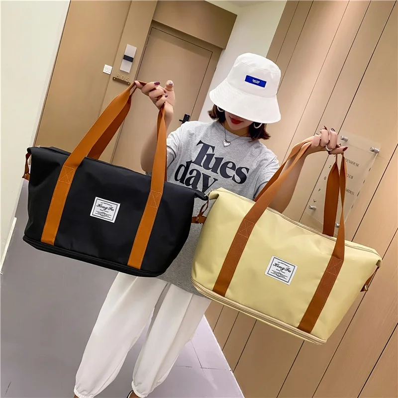 

Expandable Color Block Zipper Wear Resistant Dry Wet Waterproof Large Custom Logo Duffle Travel Gym Tote Bag with Luggage Holder