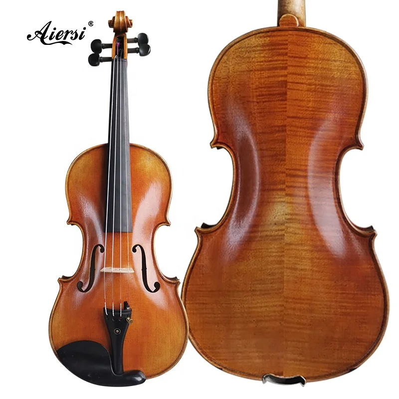 

Aiersi brand China factory price advanced nice flame ebony fitting oil painting violins, Antique yellow brown