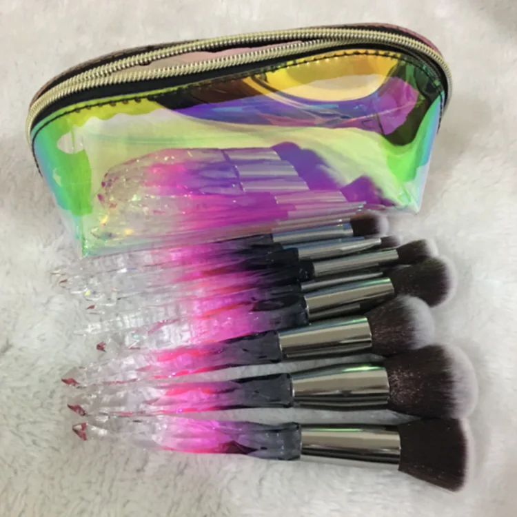 
2019 Hot Selling 10pcs Pieces Crystal Makeup Brushes Transparent Diamond Crystal Handle Makeup Brush Set <span style=