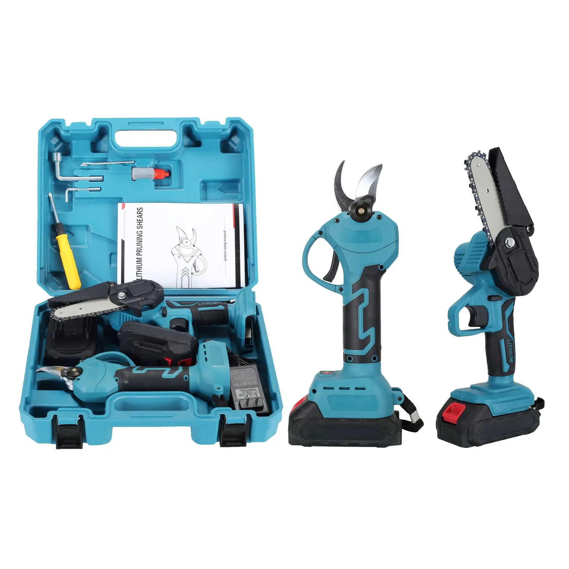 Garden Cordless Electric Chainsaws Pruner Pruning Shear Chain Saw Power Scissors Steel Wood Cutting Machine Battery Chain Saw