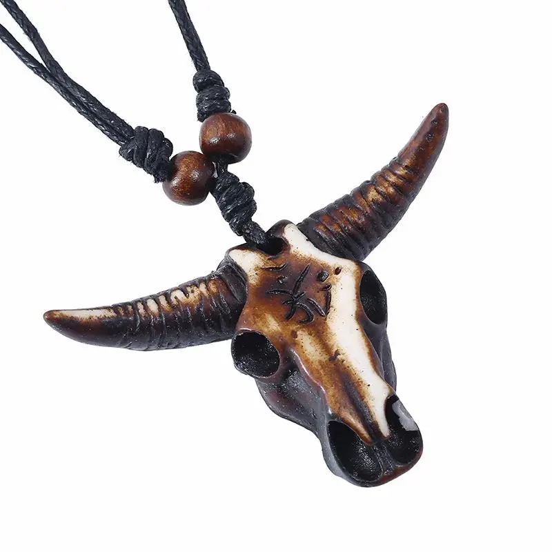 

Bull Necklace Cow Skull Resin Pendant Cool Necklace Choker Ethnic Style Yak Bone Necklace Amulet