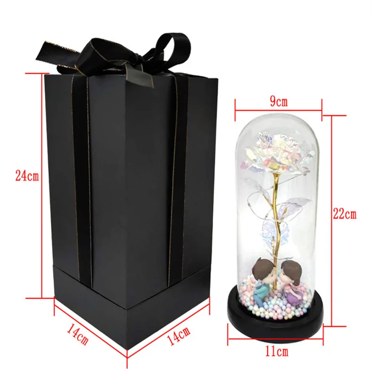 T-0225 24K Gold Plated Rose LED Light galaxy Rose in Glass Dome Gift for Decoration