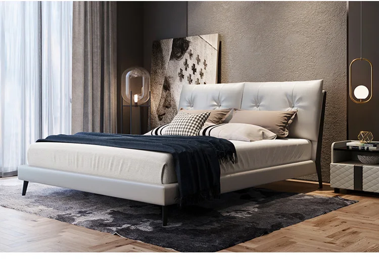 Linsy Home wedding bed bedroom modern minimalist luxury leather bed 1.8 meters double bed