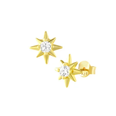 

Fashion 925 sterling silver jewelry 18k gold plated men women star cz stud earrings