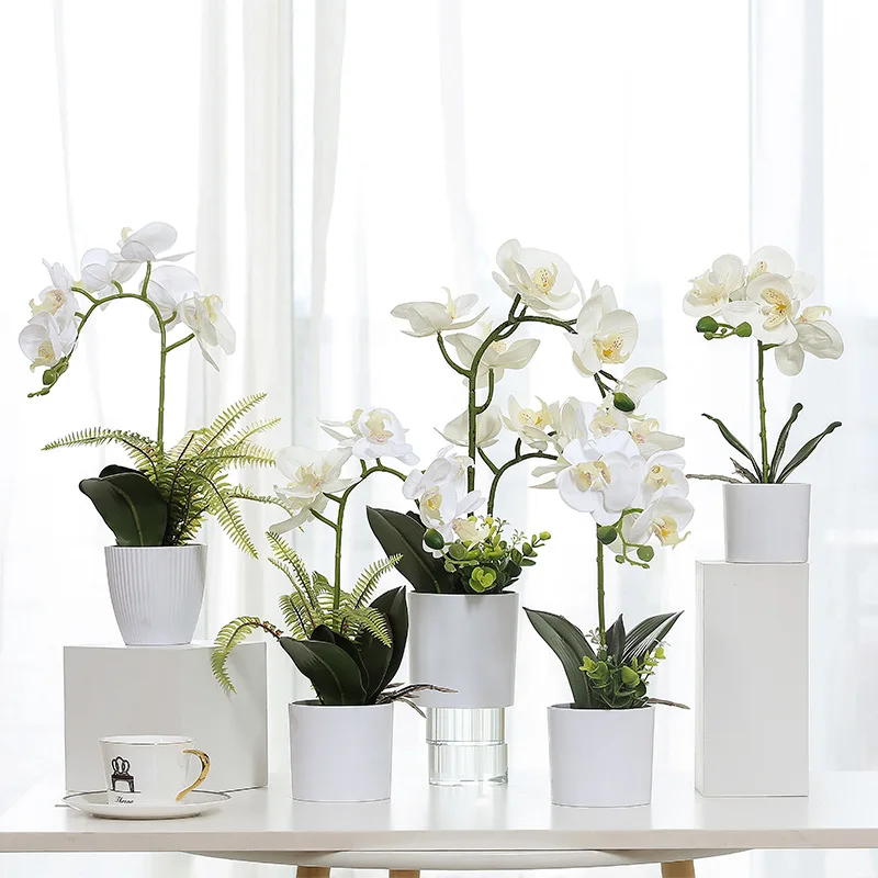 

Nordic White Phalaenopsis Artificial flower Potted Simulation Plant Floral Ornaments Indoor Ornamental Plants Home Decoration, As photo