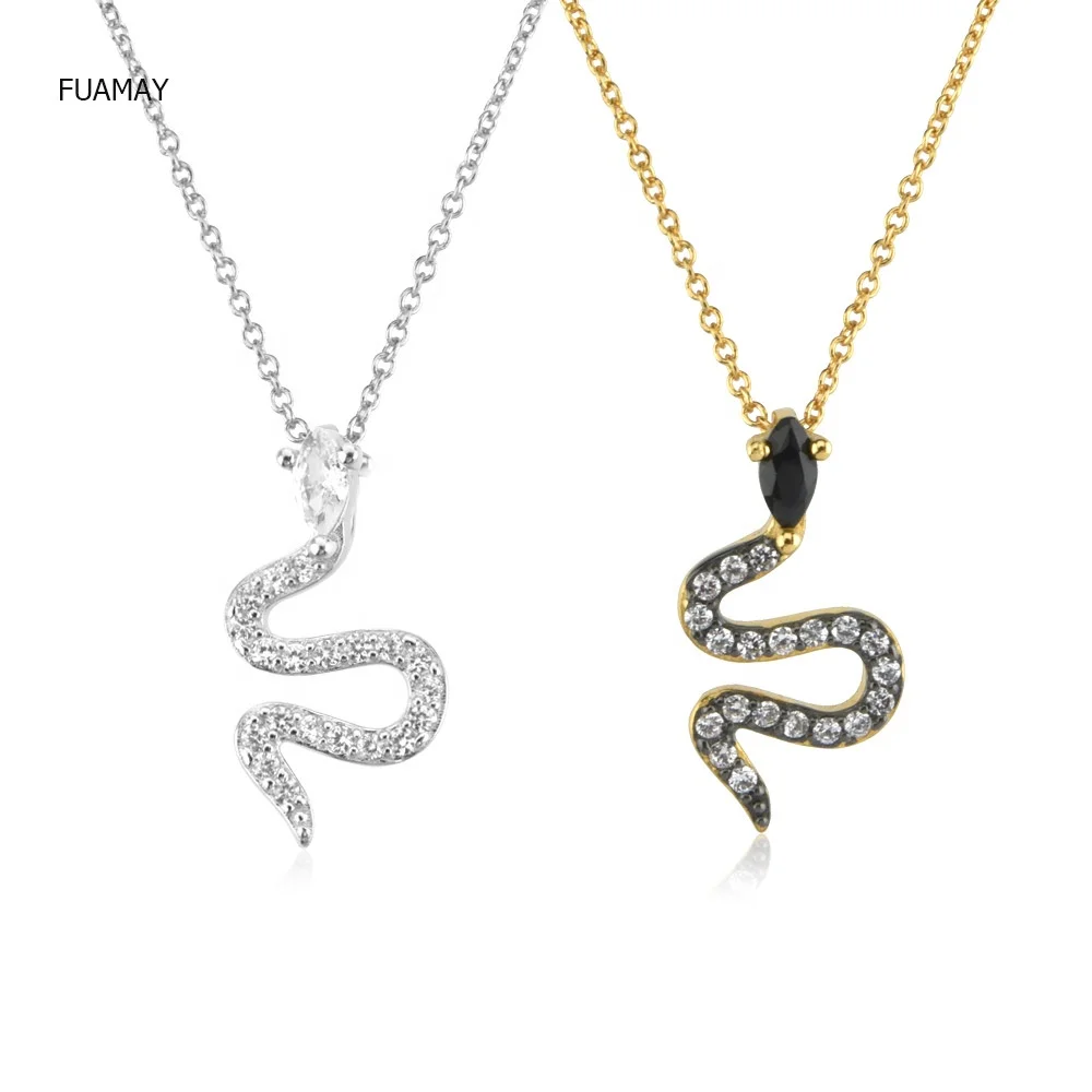 

FUAMAY Animal Snake Chain Necklaces Woman Gold Plated Black Diamond Snake Serpent Choker Necklace Colares