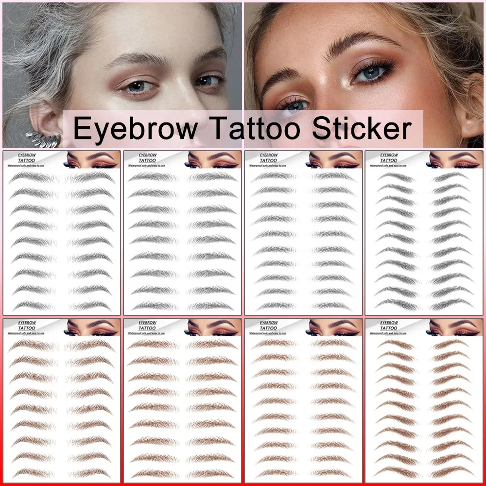 

Amazon Crazy Selling Women Popular New Designs Waterproof Cosmetic Face Makeup Temporary Fake 6D/ 4D/ 3D Eyebrow Tattoo Stickers, Black/ brown/ colourful