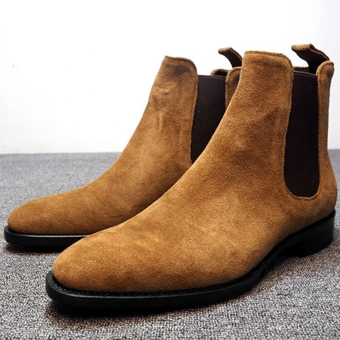 

Dropshipping Custom Logo Fashion Design Leather Boots Plus Size Western Suede Leather Men Chelsea Boots