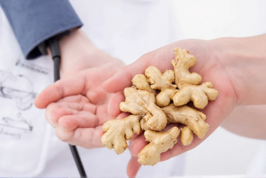 Scientific illustration showing ginger compounds interacting with blood vessels and cardiovascular system