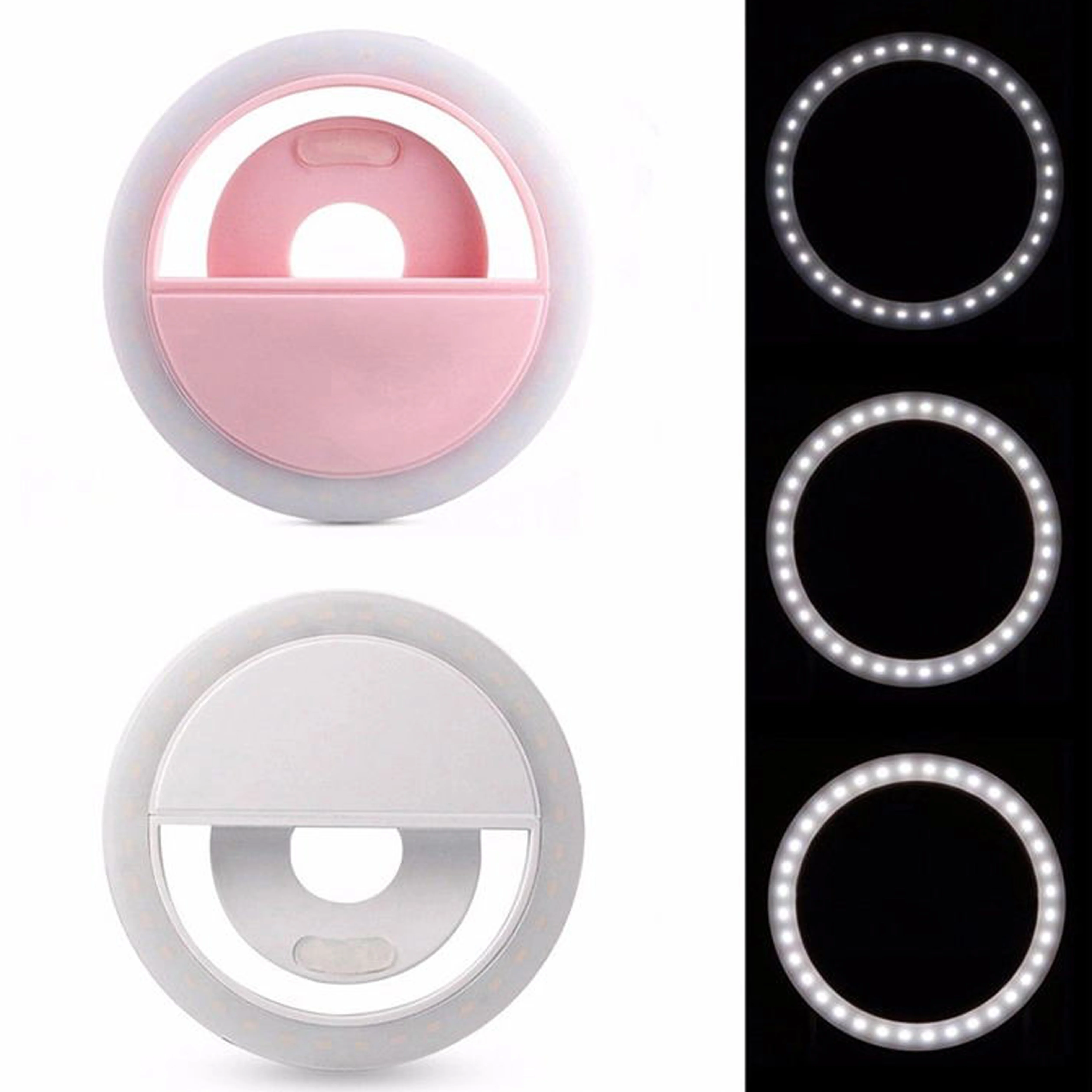 

3.3inch Clip On Mini Selfie Ring Light With Clamp Rechargeable Battery For Smart Phone Camera Pad Round Shape, Black pink white black