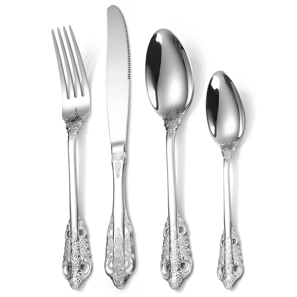 

4pcs Retro Cutlery Cuberteria Hotel Gold Silverware Cutlery Mirror Stainless Steel 18/10 Cutlery Flatware sets, Rose gold
