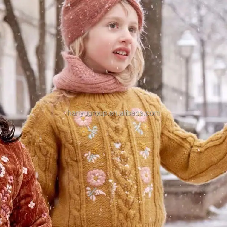 

fall/winter 21 girls solid color turtle-neck embroidered knit sweater knit jumper Children's cardigan sweater