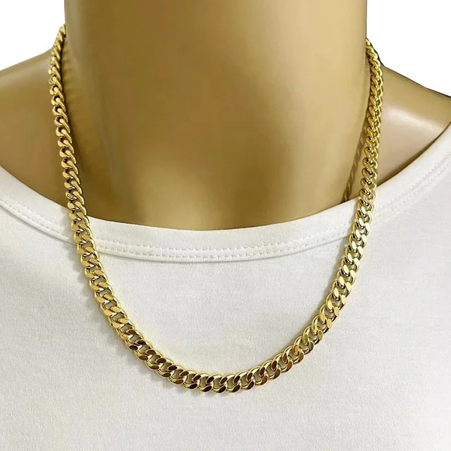 

Xinfly Hollow Miami Cuban Chains Solid gold 18k Necklace Men Women