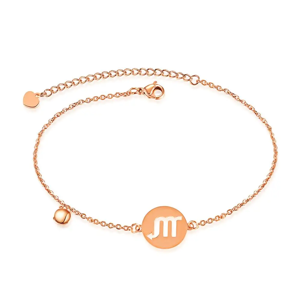 

Rose Gold Plated Symbol Sign Stainless Steel 12 Zodiac Anklets for Women Foot Chain Jewelry