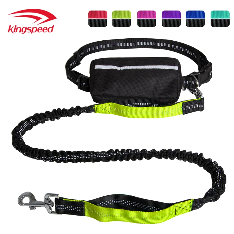 

Handsfree Dog Leash Reflective Nylon Bungee Leash Dual Handle retractable with Waist belt bag dog training leash, Blue/red/fluorescent yellow/rose red/purple
