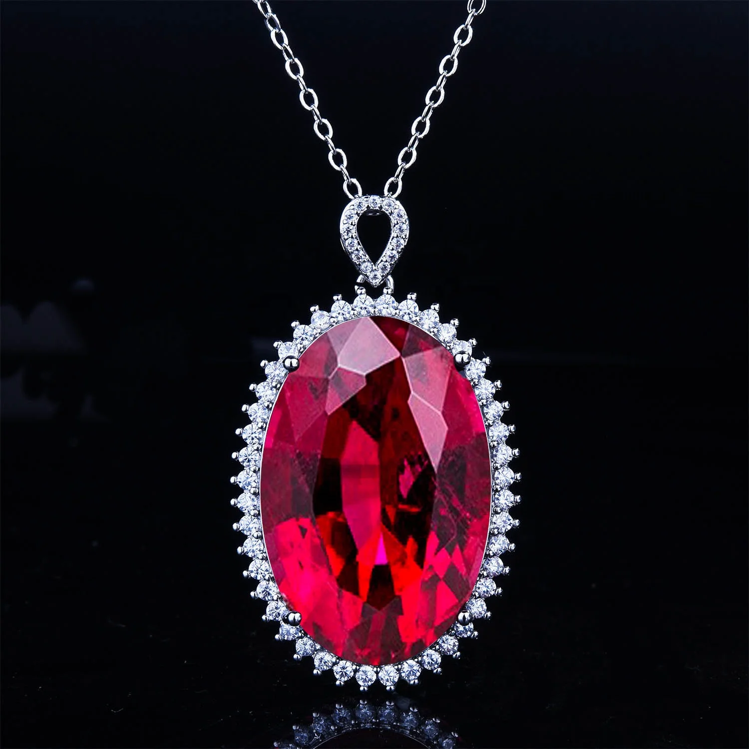 

Fashion Oval Pendant Necklace Inlay Red Cubic Zircon Exaggeration Jewelry Aesthetic Women Wedding Party Luxury jewelry, Customized color