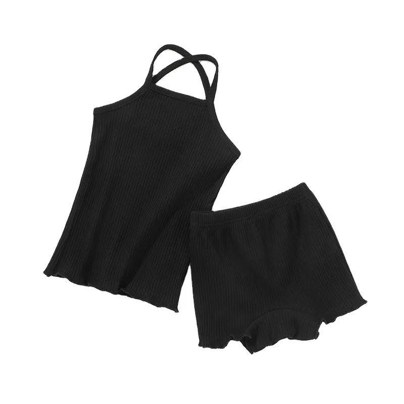 

2021 summer Baby's clothes children's solid color Tank Tops shorts two piece solid color Girls' Clothing Sets, Pic shows