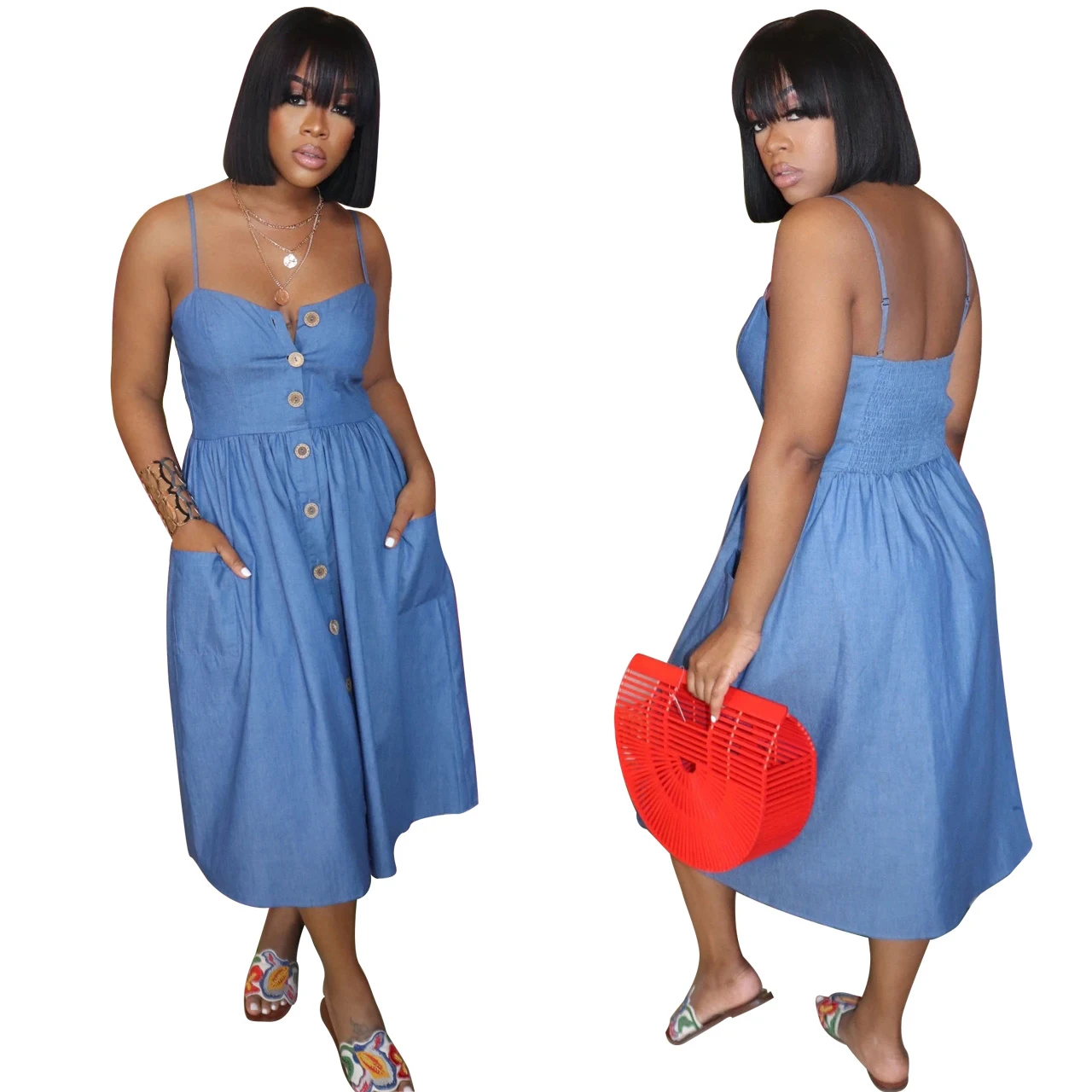 

Jeans Dress Women Denim Dress 2021 A-line Casual Ladies Summer Denim Dresses