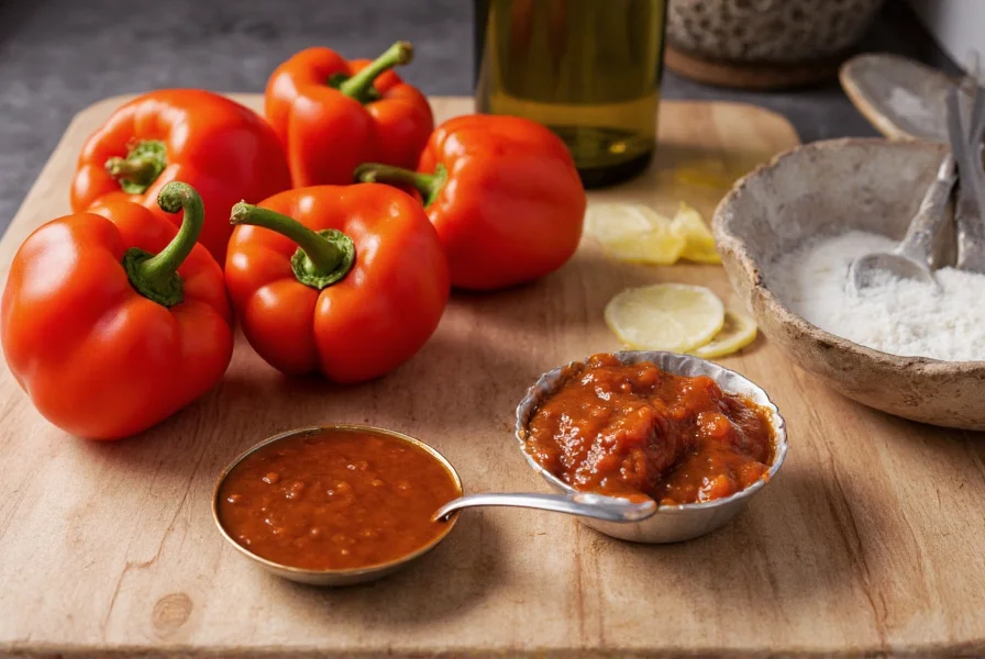 Close-up of homemade pepper steak sauce ingredients arranged neatly on kitchen counter
