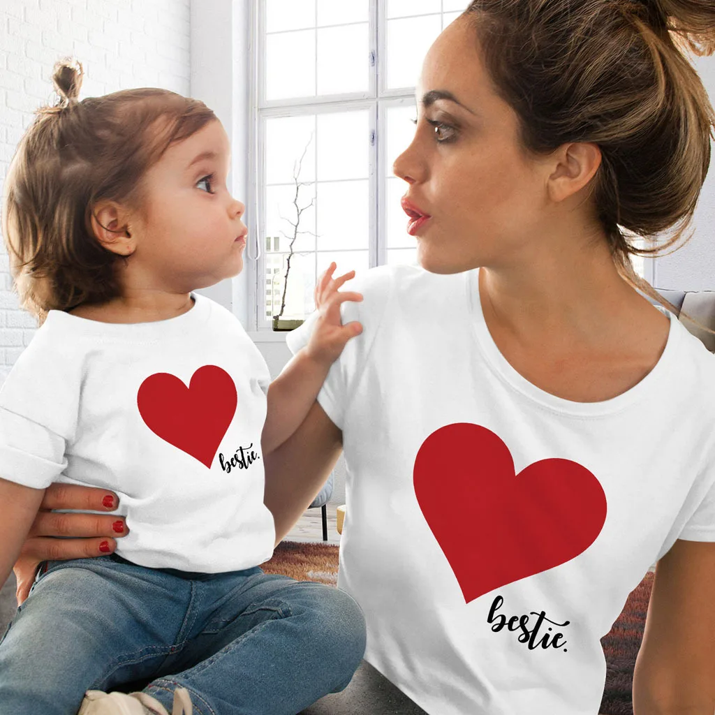 

TS-001 new fashion heart print pattern t shirts ladies & children boutique clothing mommy and me valentine shirts tops, Picture show