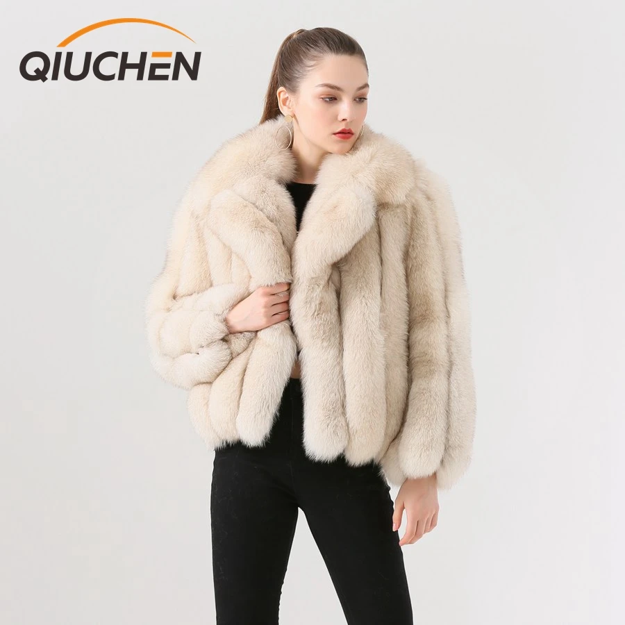 

QIUCHEN QC19022 new arrival hot sale real fox fur coat genuine fur jacket women coat winter thick fur real leather