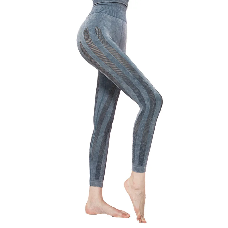 

2021 New seamless high elastic sports tights breathable mesh washed sexy fitness pants women's running yoga pants with pockets, 10 colors