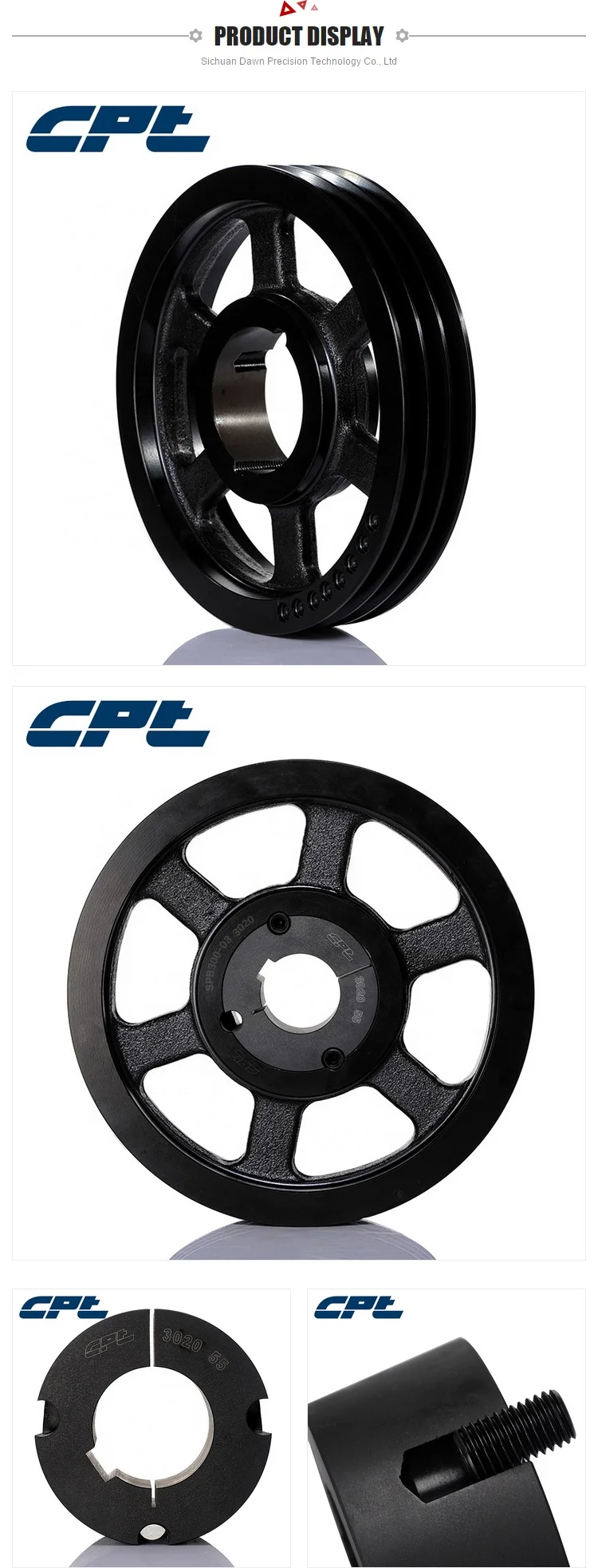 Cpt Cast Iron Vbelt Pulley Sheaves Spb300,3 Grooves,307mm Od With 3020